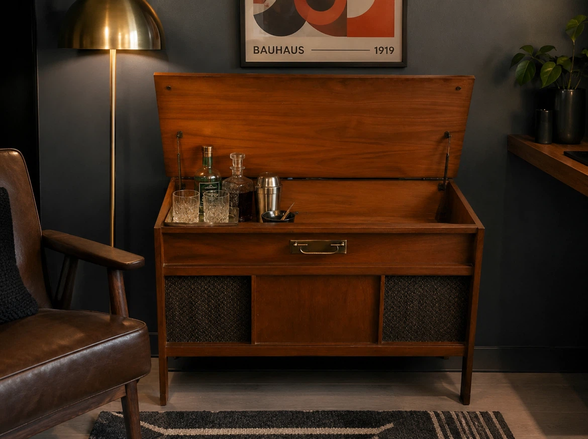 Vintage Wood Bar Cabinet with Storage