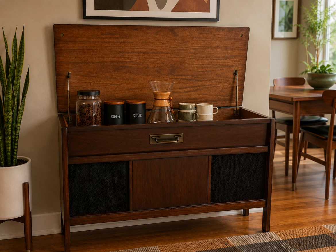 Vintage Wood Bar Cabinet with Storage - photo 4