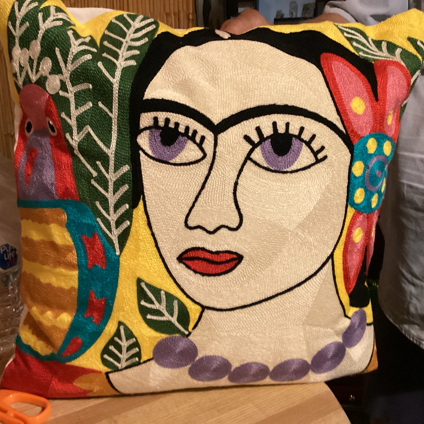 Frida Kahlo Style Embroidered Decorative Cushion