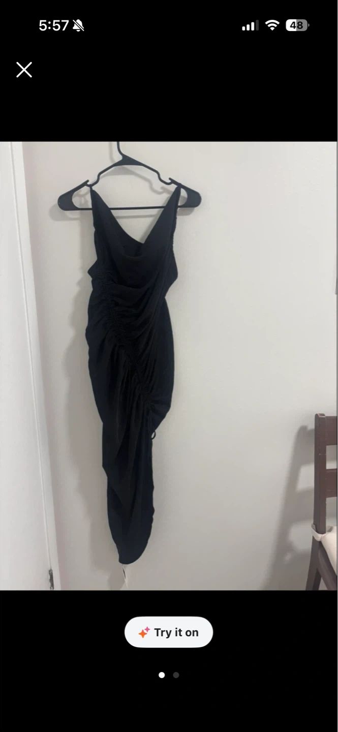 Abercrombie & Fitch Black Ruched Midi Dress - Medium