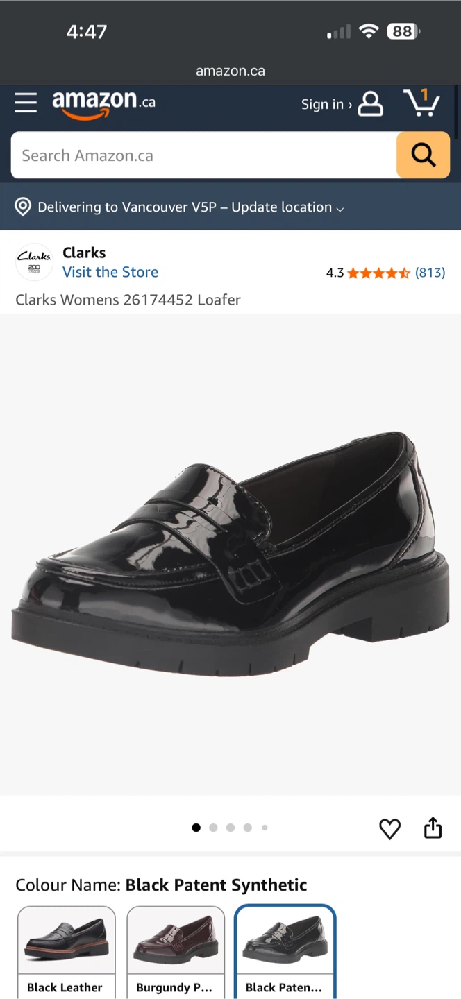 Clarks Black Patent Loafers - Size 7 US