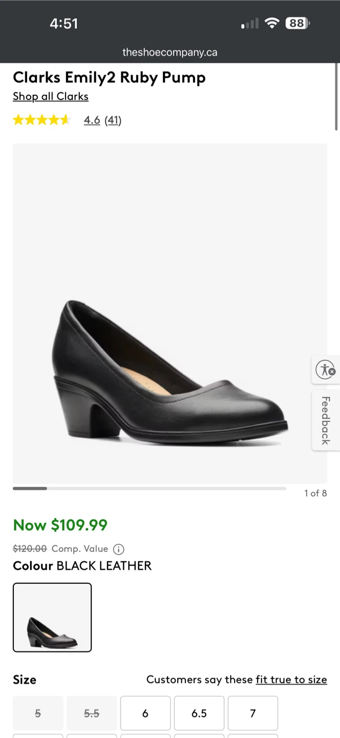 Clarks Emily2 Ruby Black Leather Pump Size 7 Wide