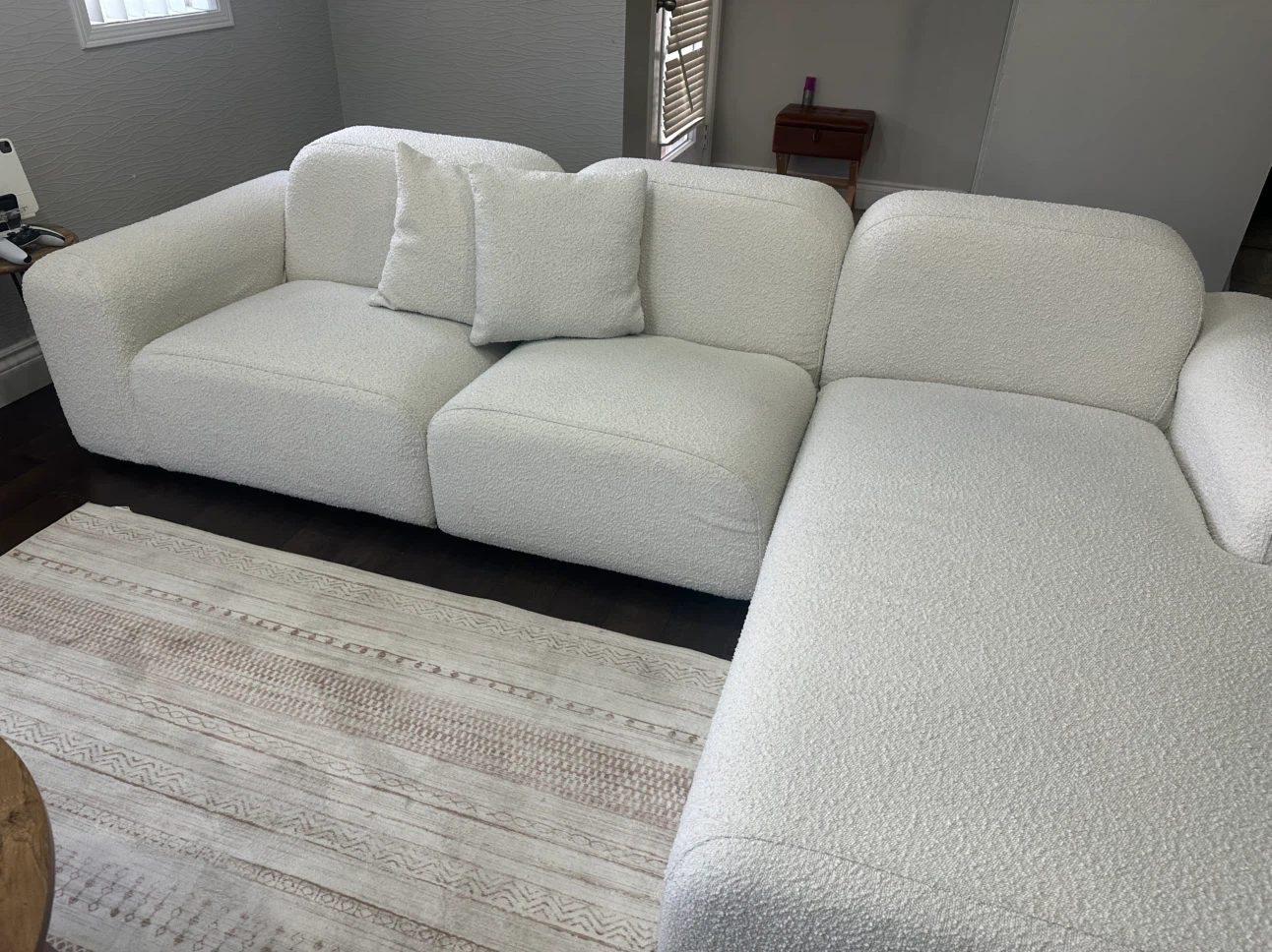 White Bouclé Sectional Sofa