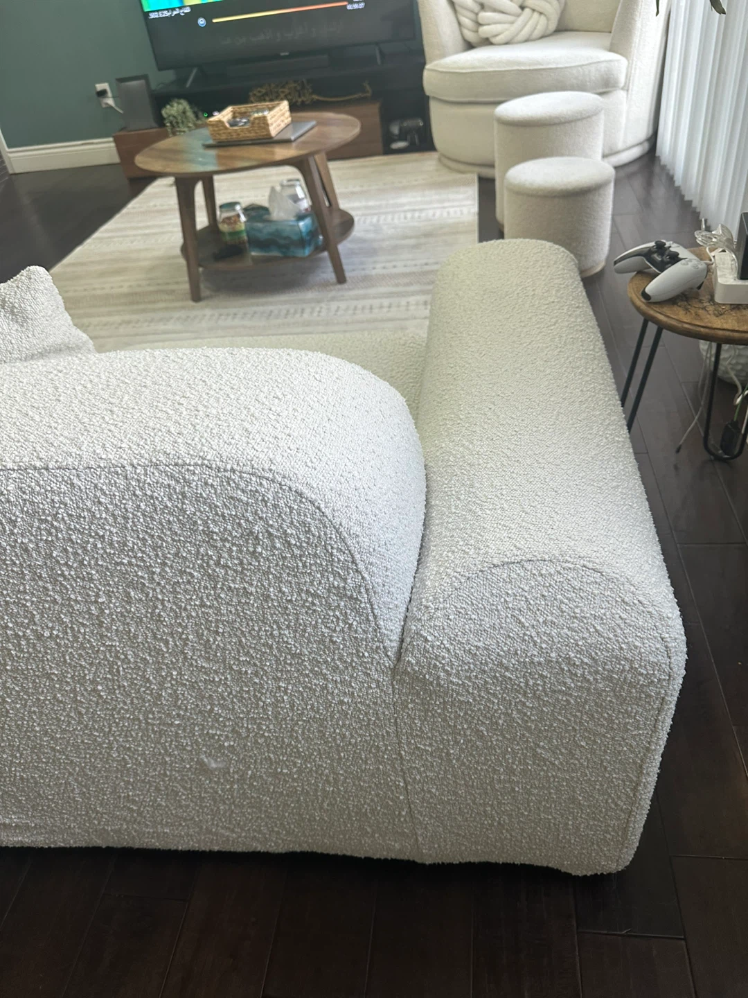 White Bouclé Sectional Sofa - photo 3