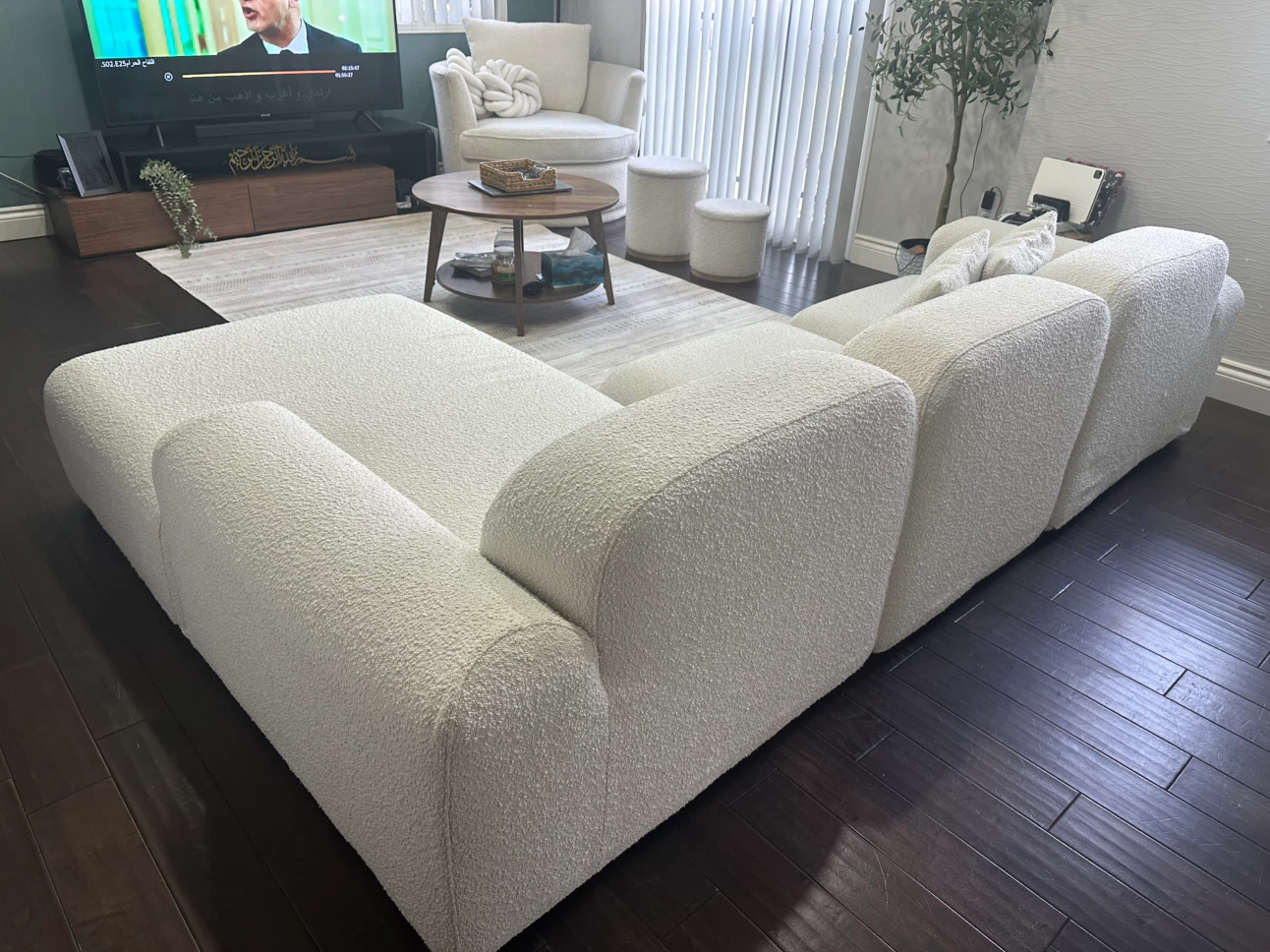 White Bouclé Sectional Sofa - photo 5