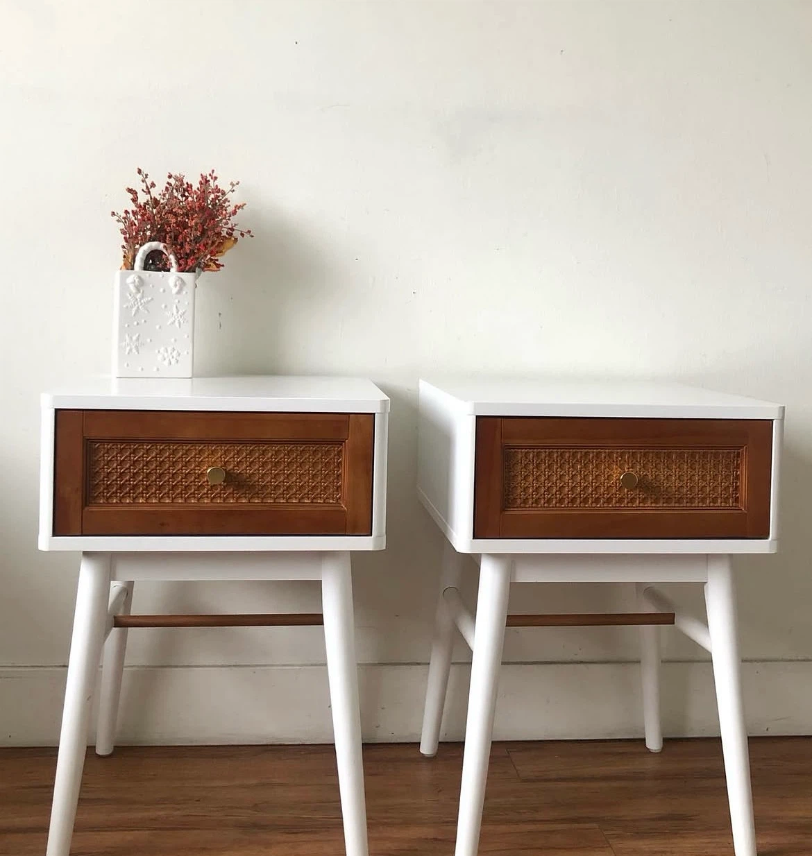Pair of White Nightstands with Cane Drawer Fronts - photo 4