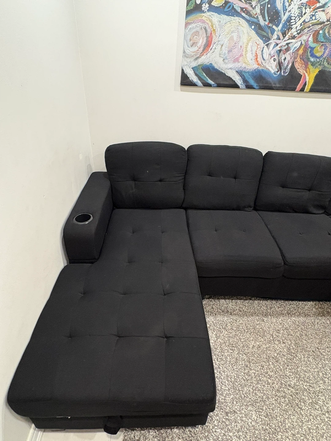 Black Sectional Couch with Chaise and Cup Holders - photo 2