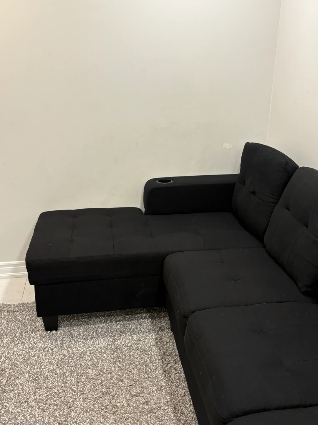 Black Sectional Couch with Chaise and Cup Holders - photo 4