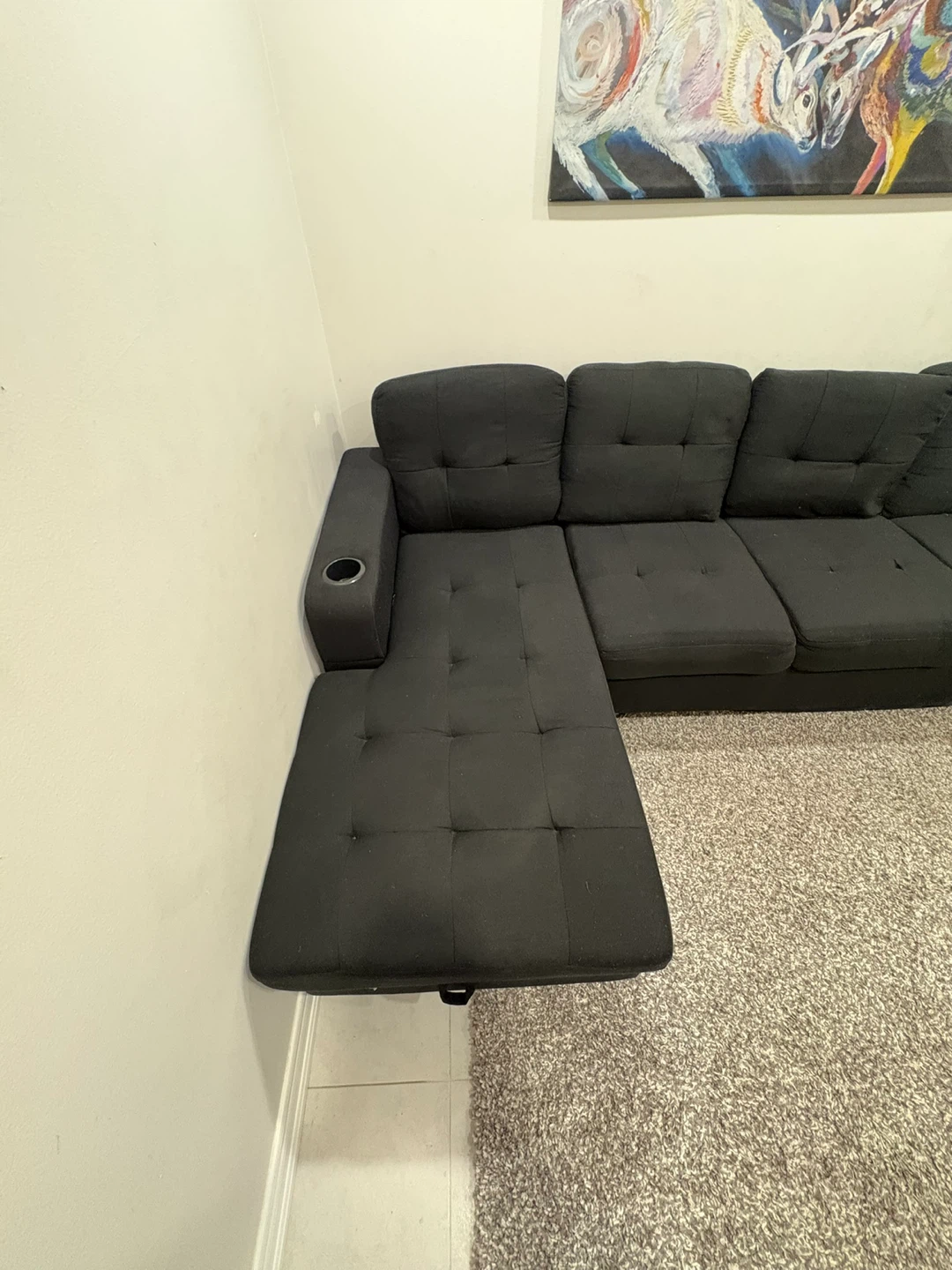 Black Sectional Couch with Chaise and Cup Holders - photo 5