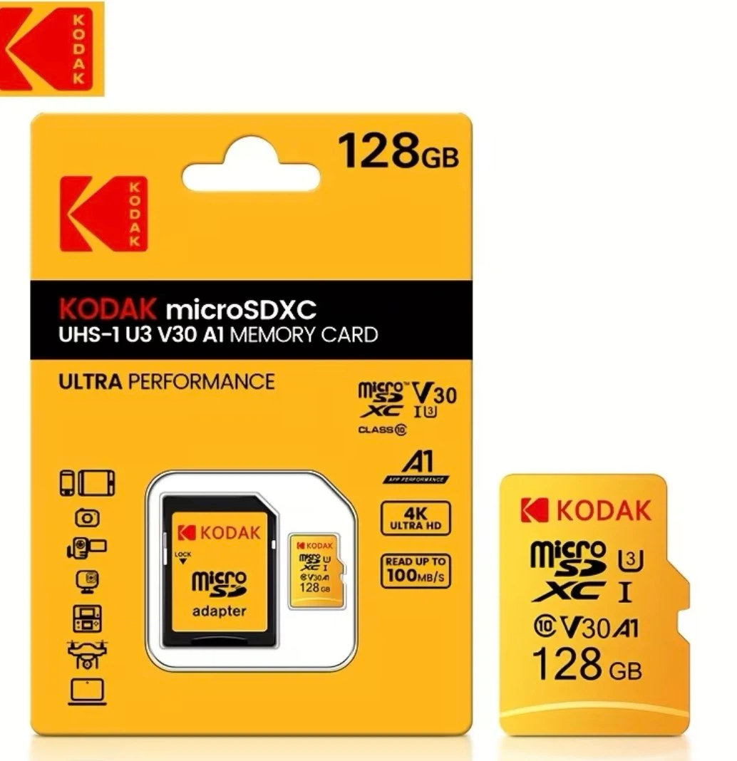 Kodak 128GB microSDXC UHS-I U3 V30 A1 Memory Card