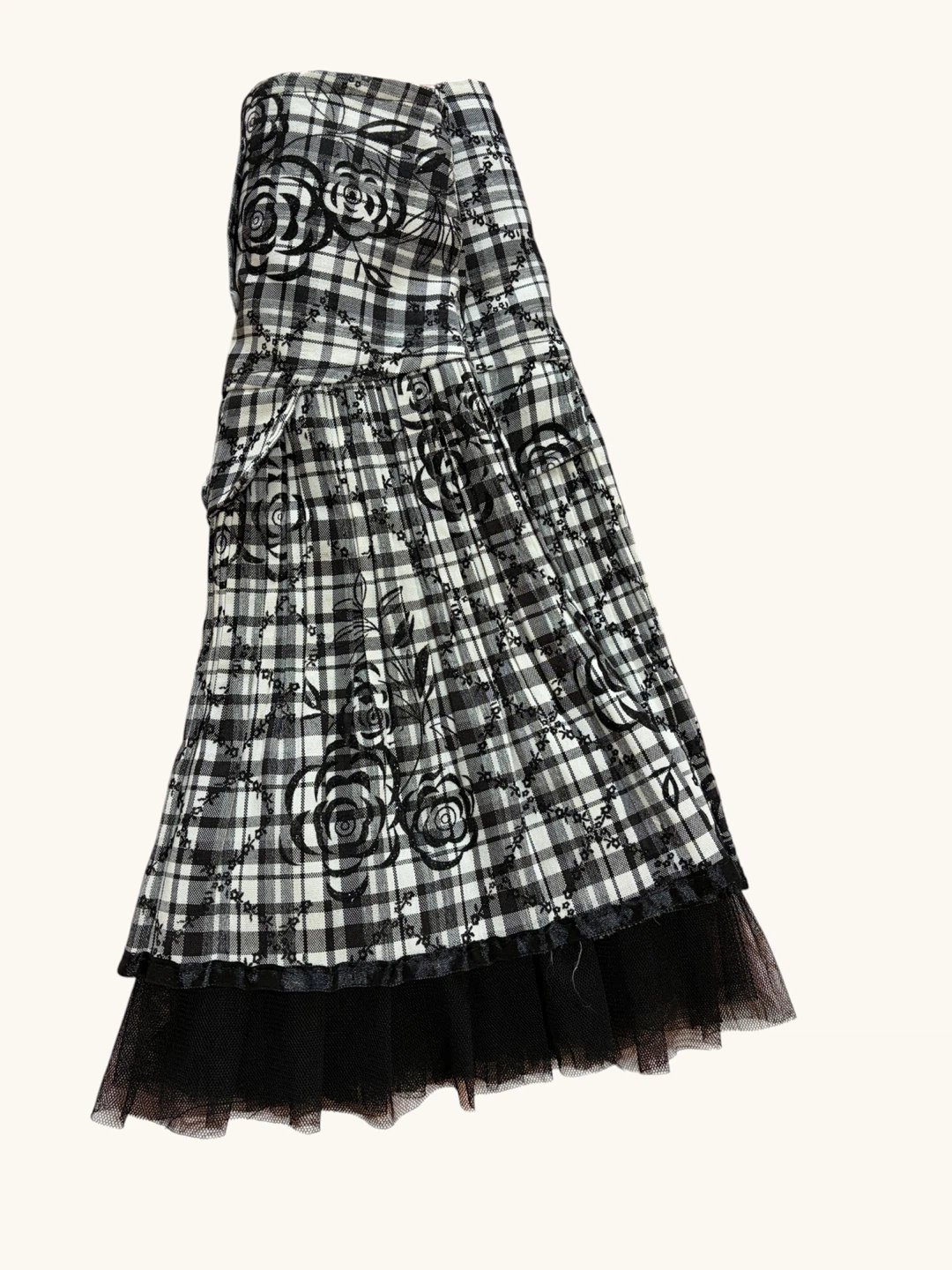 Plaid Rose Print Skirt with Tulle Trim - photo 3