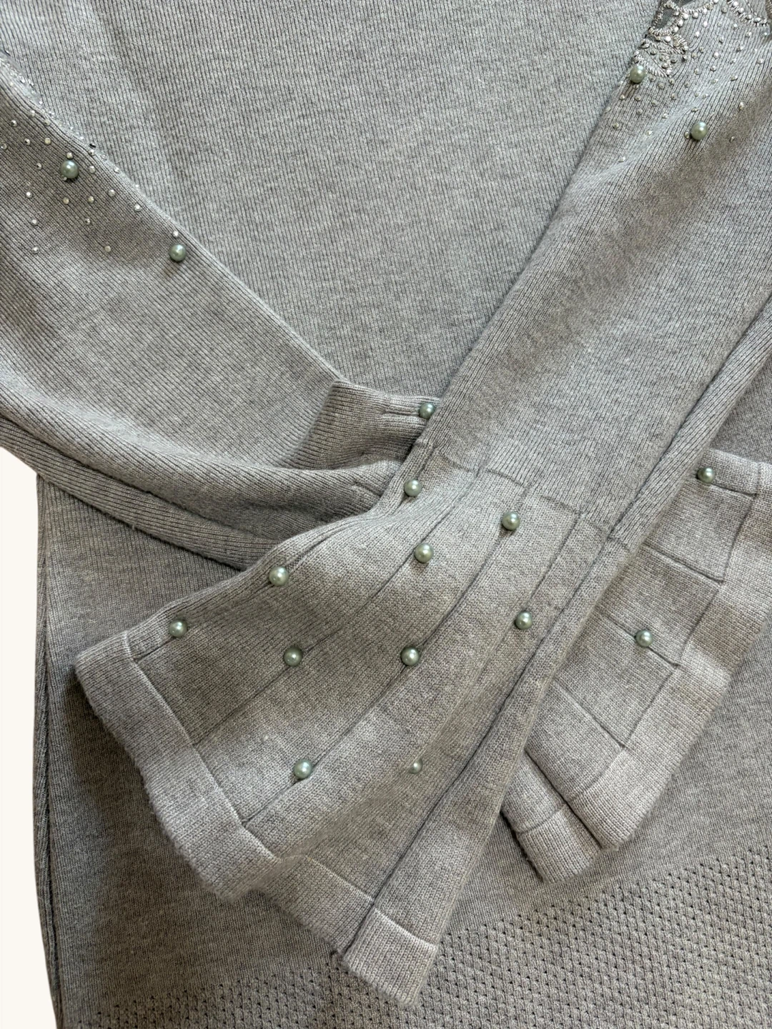 Grey Embellished Sweater with Bell Sleeves