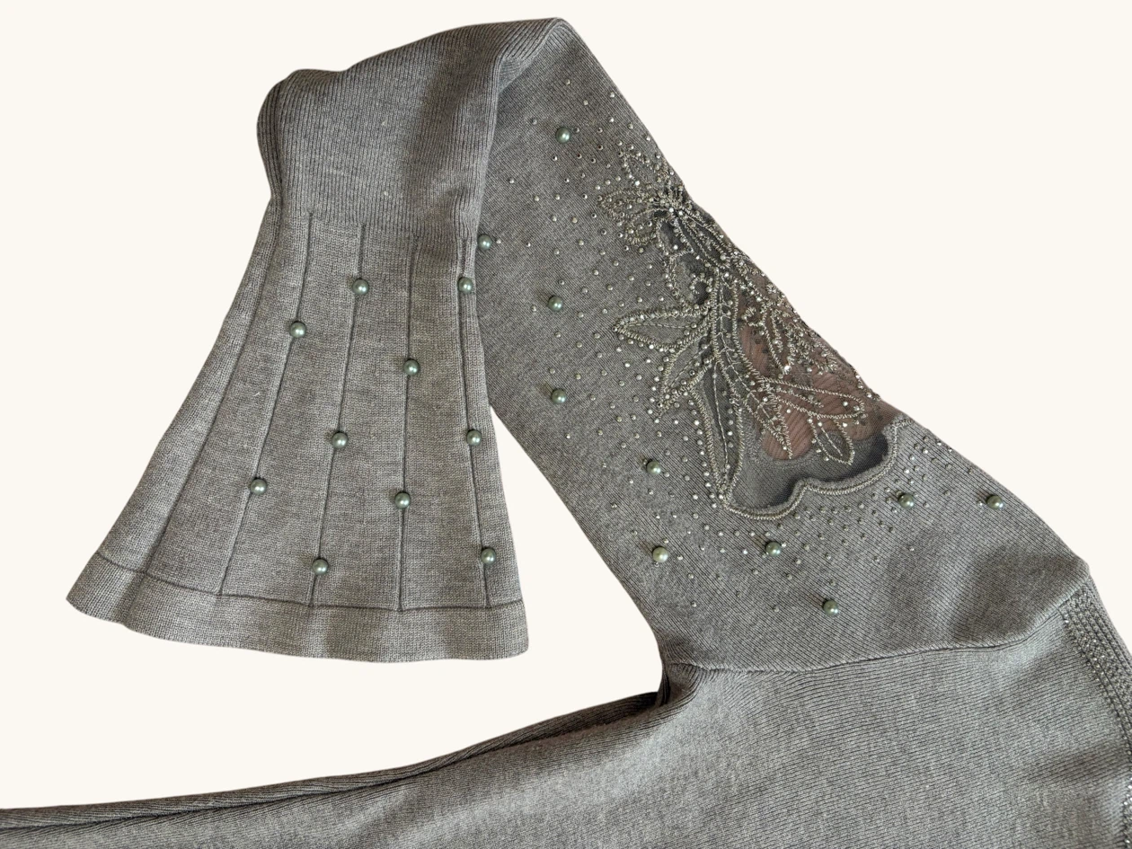 Grey Embellished Sweater with Bell Sleeves - photo 3