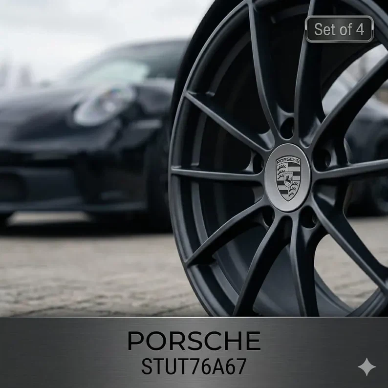 Porsche Wheel Center Caps - Gray & Black Edition (Set of 4)