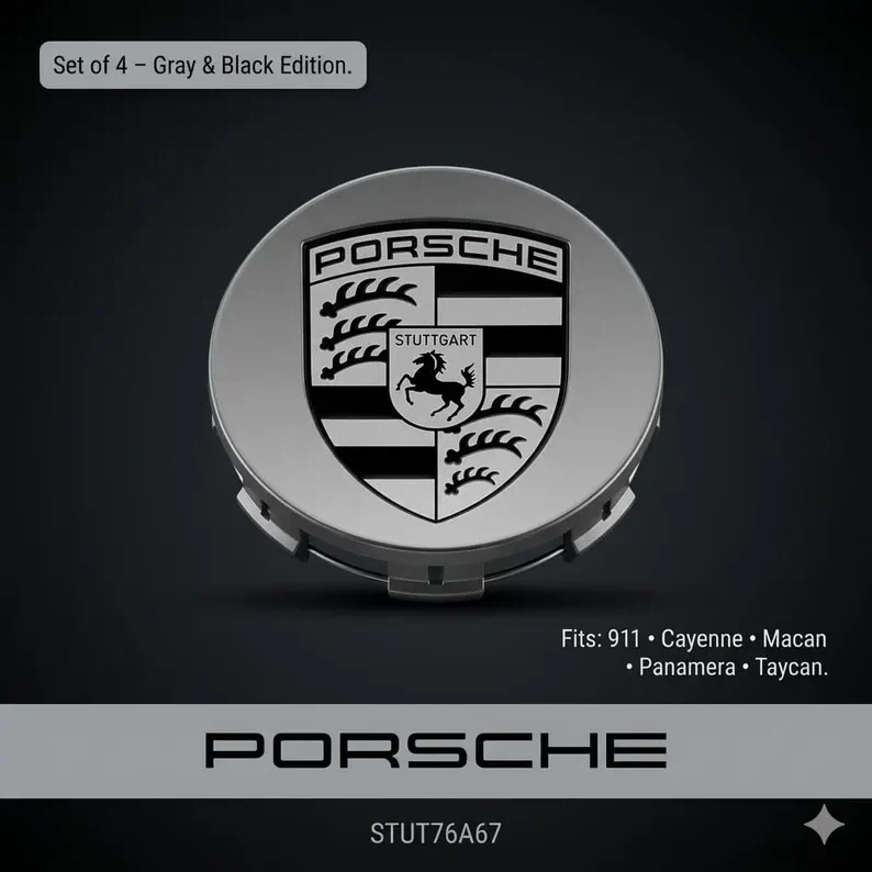 Porsche Wheel Center Caps - Gray & Black Edition (Set of 4) - photo 3