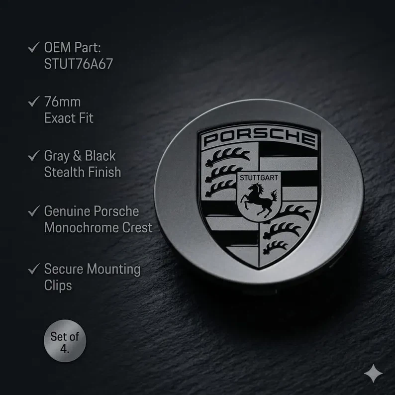 Porsche Wheel Center Caps - Gray & Black Edition (Set of 4) - photo 4