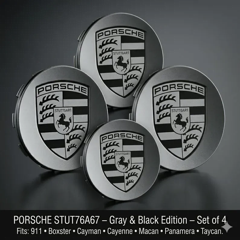 Porsche Wheel Center Caps - Gray & Black Edition (Set of 4) - photo 5