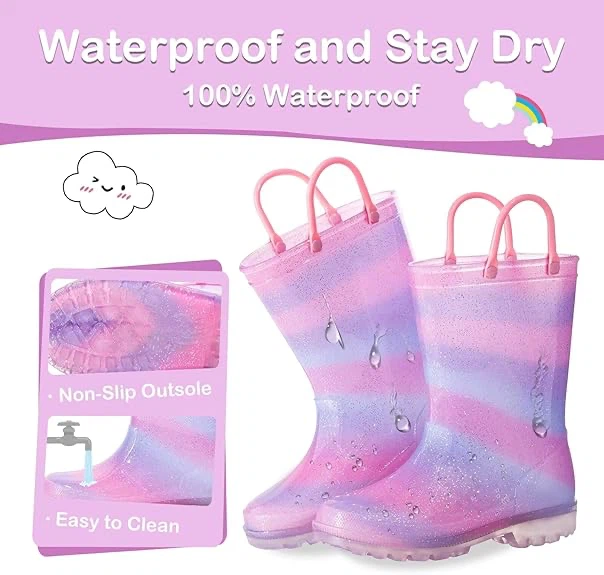 Girls' Glitter Rain Boots with Lights - photo 2