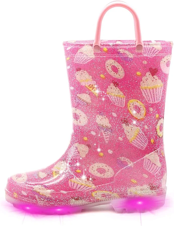 Pink Cupcake & Donut Light-Up Rain Boots with Handle