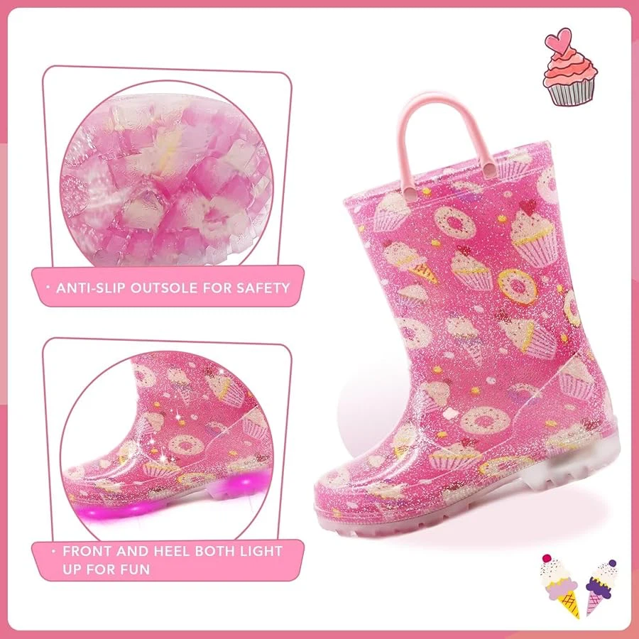 Pink Cupcake & Donut Light-Up Rain Boots with Handle - photo 3