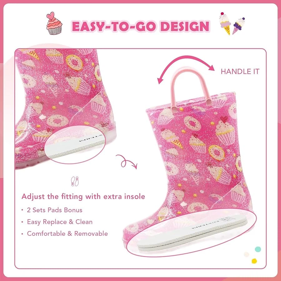 Pink Cupcake & Donut Light-Up Rain Boots with Handle - photo 4