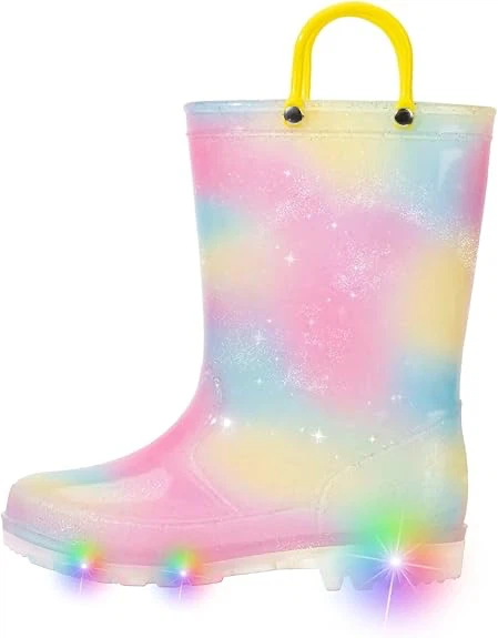 Kids Rainbow Light-Up Rain Boots with Handles