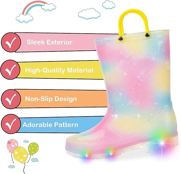 Kids Rainbow Light-Up Rain Boots with Handles - photo 2