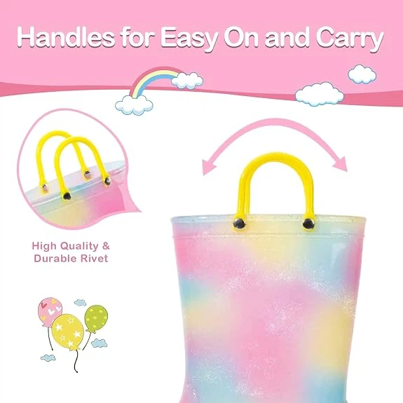 Kids Rainbow Light-Up Rain Boots with Handles - photo 3