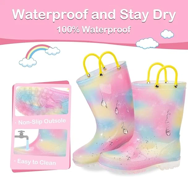 Kids Rainbow Light-Up Rain Boots with Handles - photo 4
