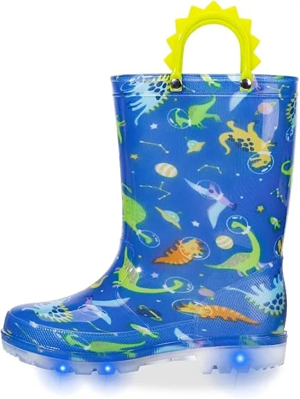 Kids Blue Dinosaur Space Rain Boots with Lights - photo 3