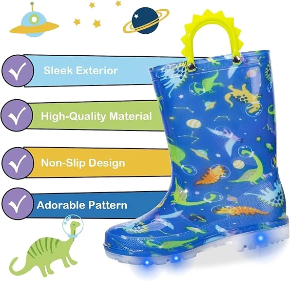 Kids Blue Dinosaur Space Rain Boots with Lights - photo 4