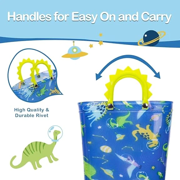 Kids Blue Dinosaur Space Rain Boots with Lights - photo 5