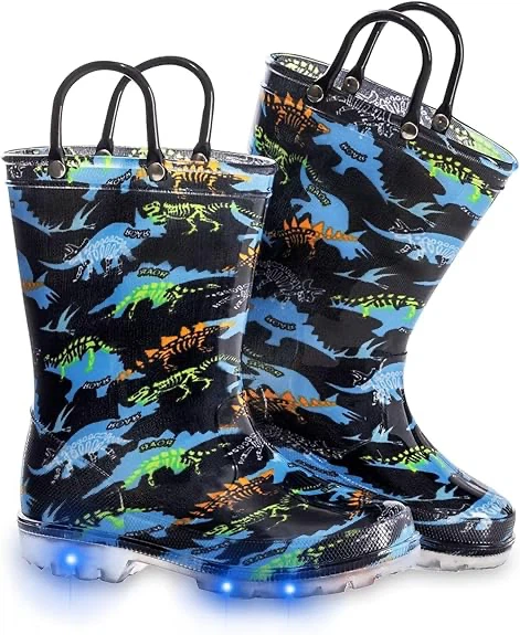 Kids Dinosaur Light-Up Rain Boots