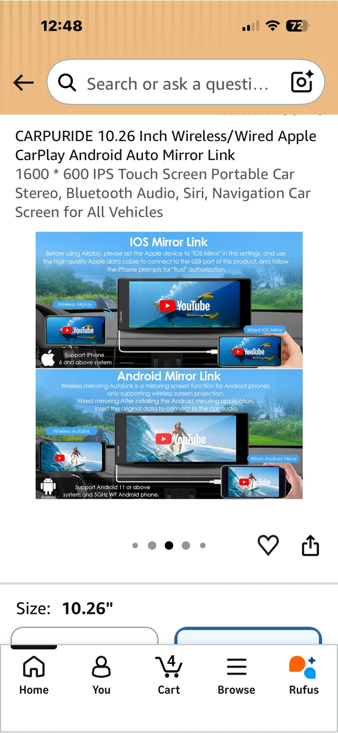 CARPURIDE 10.26 Inch Wireless/Wired Apple CarPlay Android Auto - photo 4