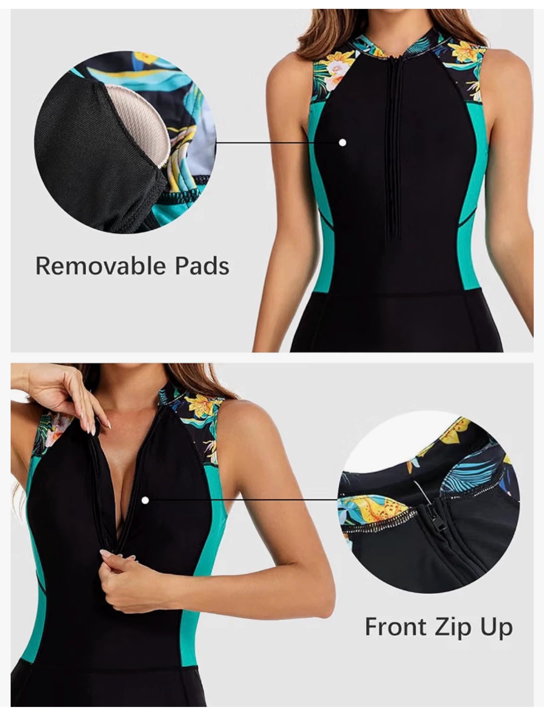 Ecupper floral zip up one piece swimsuit rash guard - photo 2