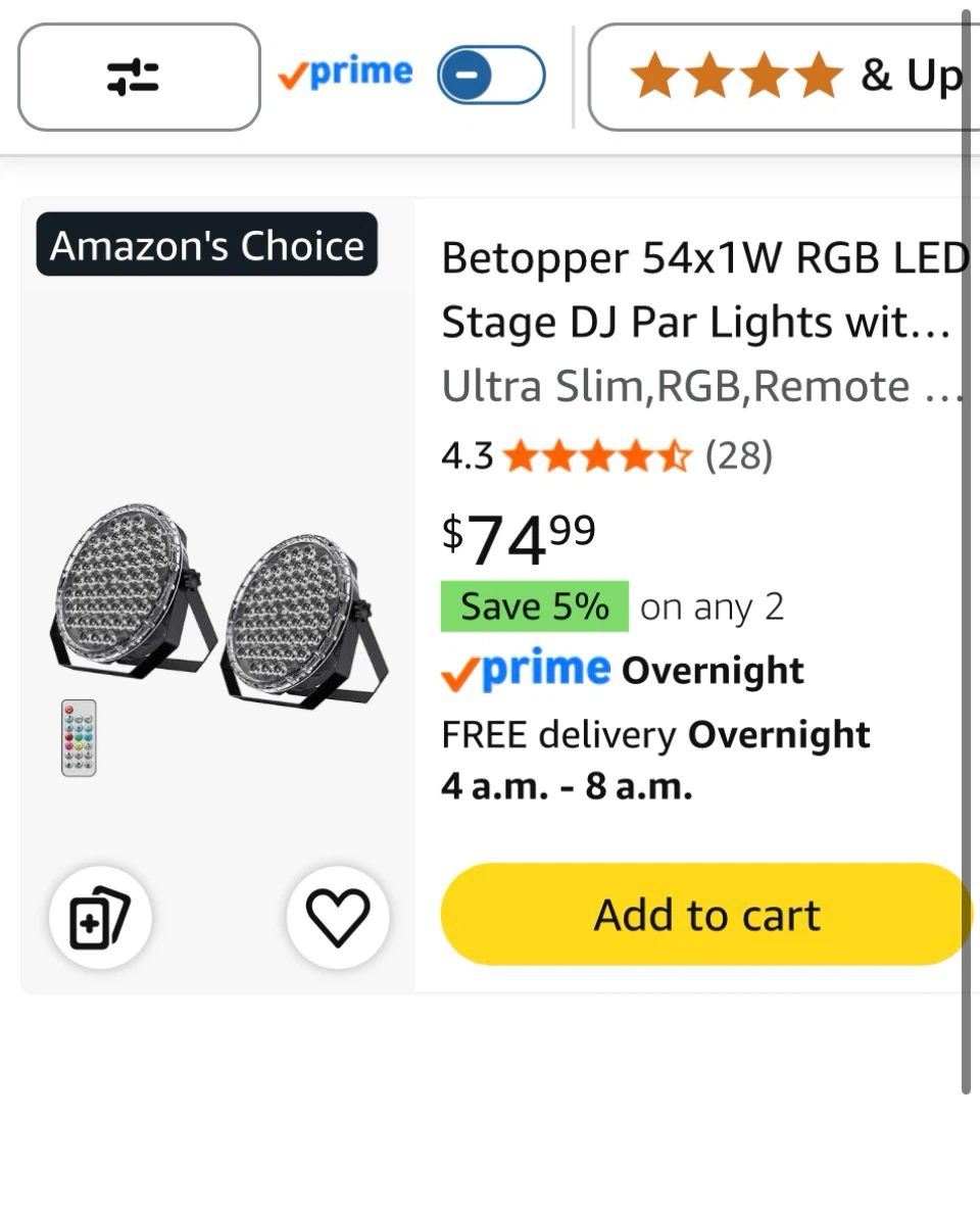 Betopper 54x1W RGB LED Stage DJ Par Lights, 2 Pack