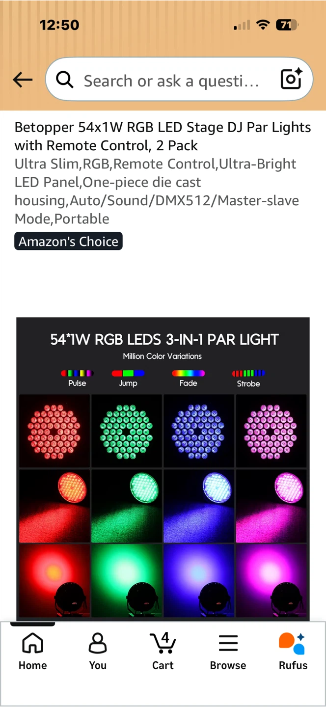 Betopper 54x1W RGB LED Stage DJ Par Lights, 2 Pack - photo 5