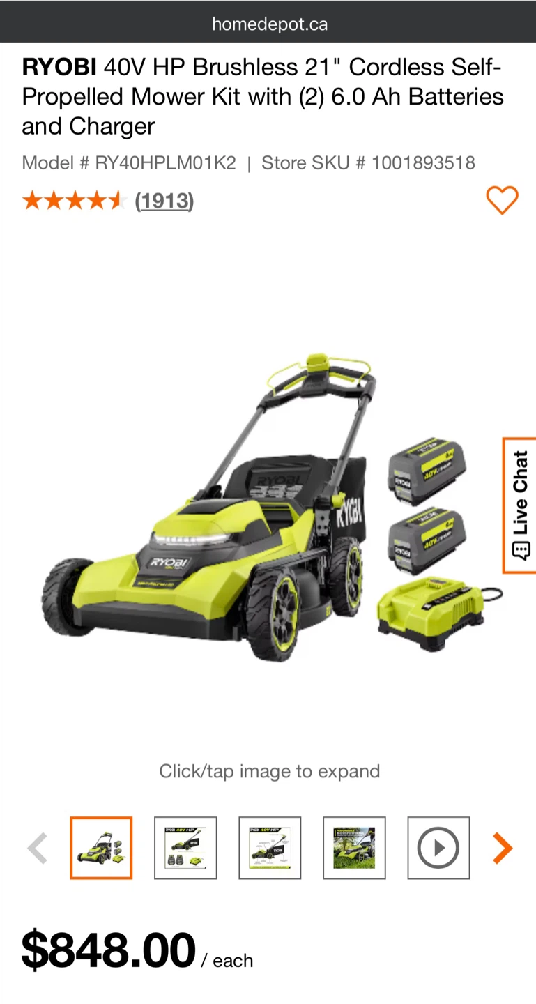 Ryobi 40V HP Brushless Self-Propelled Mower 21" Deck with