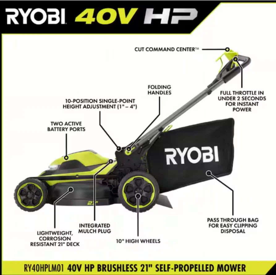 Ryobi 40V HP Brushless Self-Propelled Mower 21" Deck with - photo 3