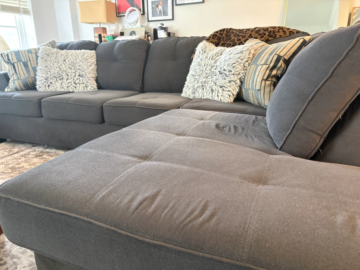 Custom Designer Blue-Grey L-Shaped Sectional with Tufted Chaise - photo 3