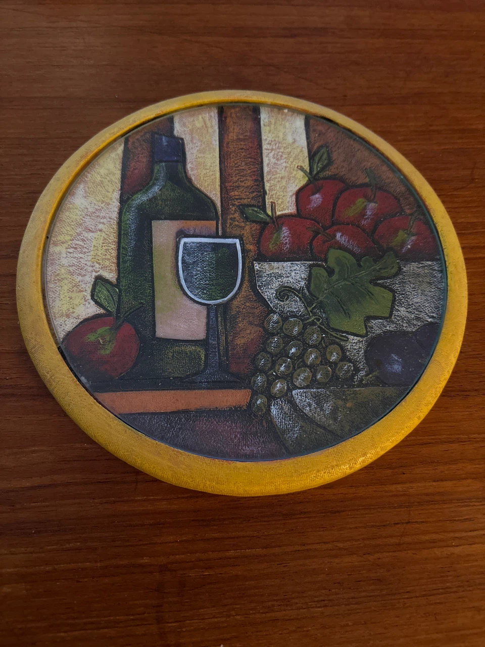 Vintage Decorative Trivet with Wine and Fruit Design