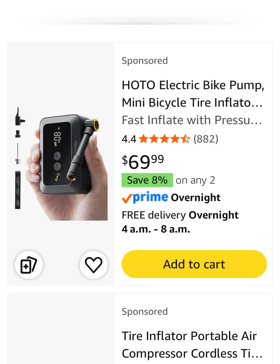 HOTO Electric Bike Pump, Mini Bicycle Tire Inflator Portable