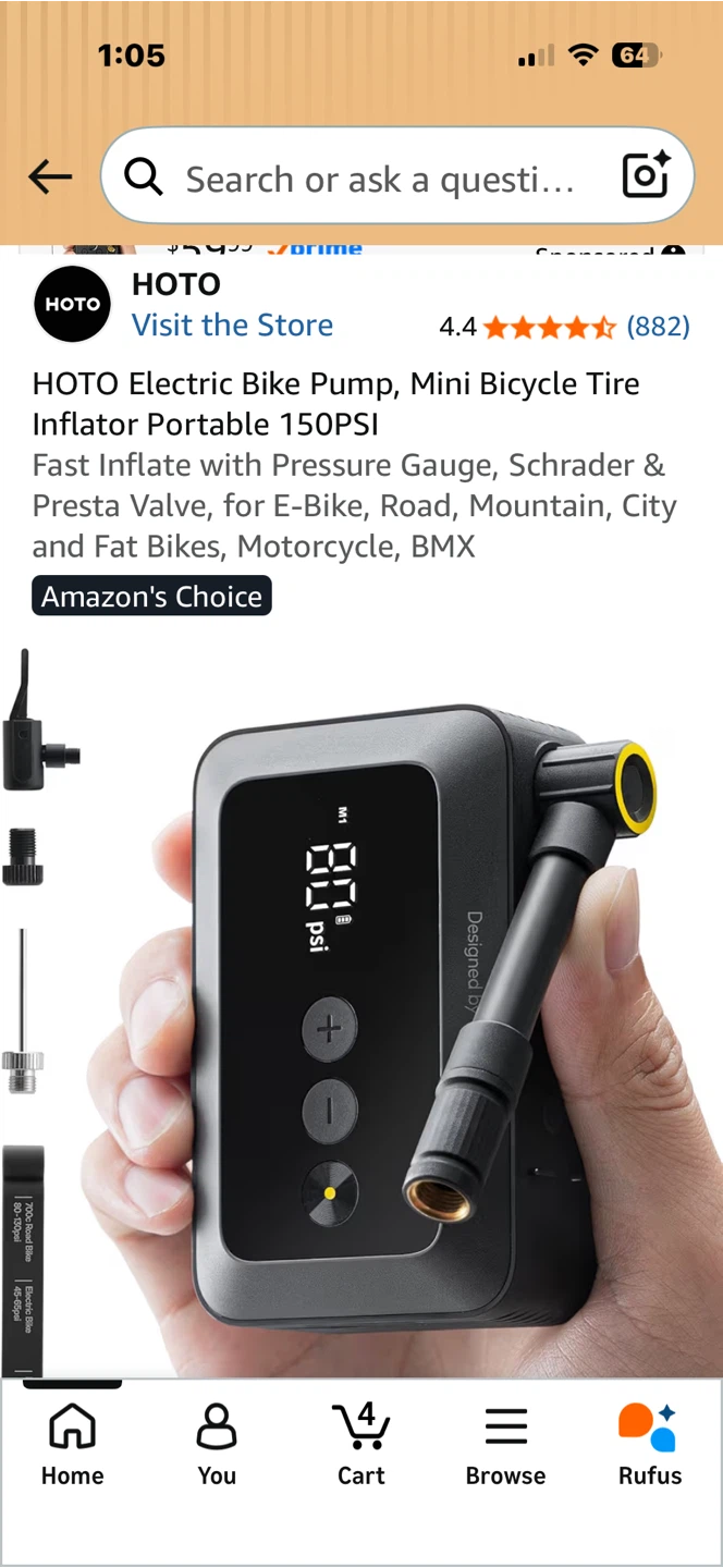 HOTO Electric Bike Pump, Mini Bicycle Tire Inflator Portable - photo 2
