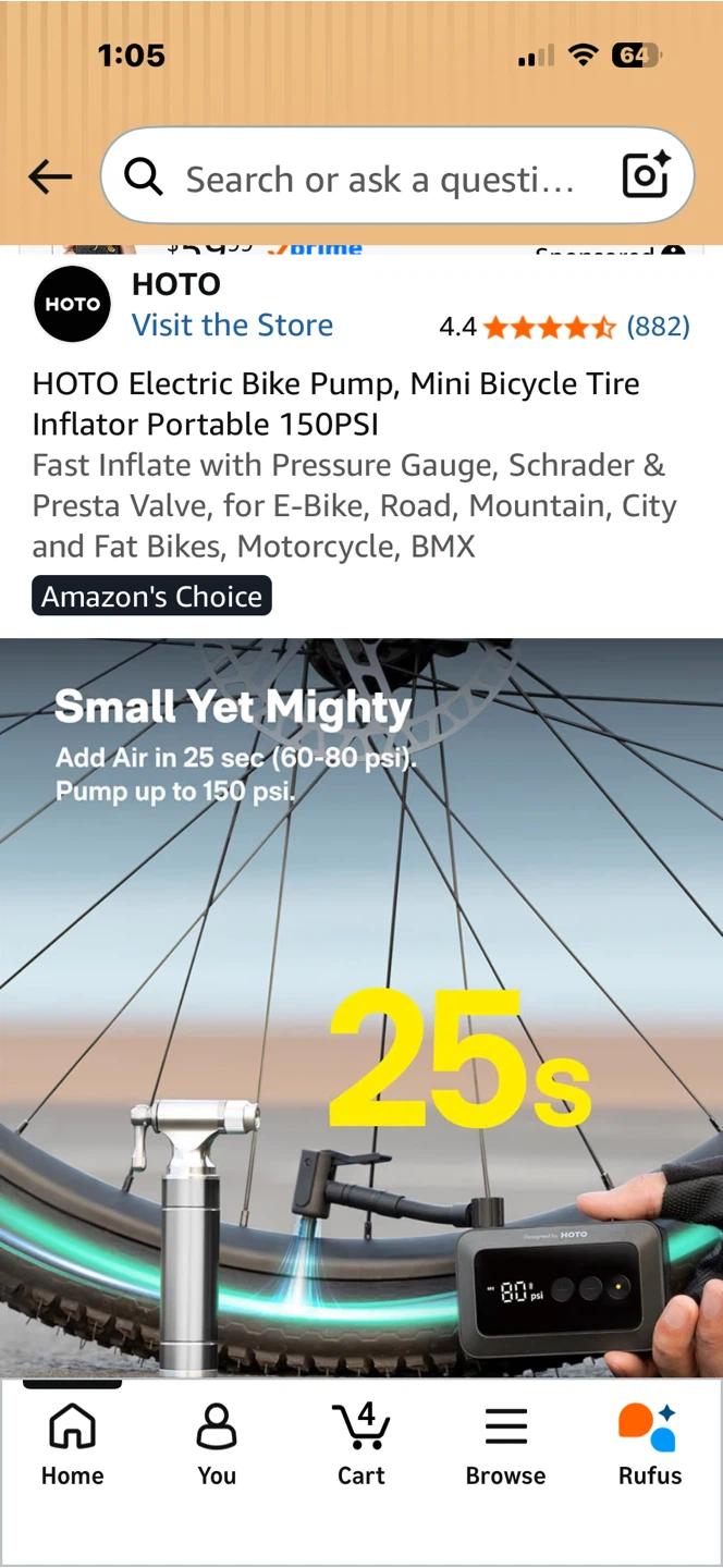 HOTO Electric Bike Pump, Mini Bicycle Tire Inflator Portable - photo 3