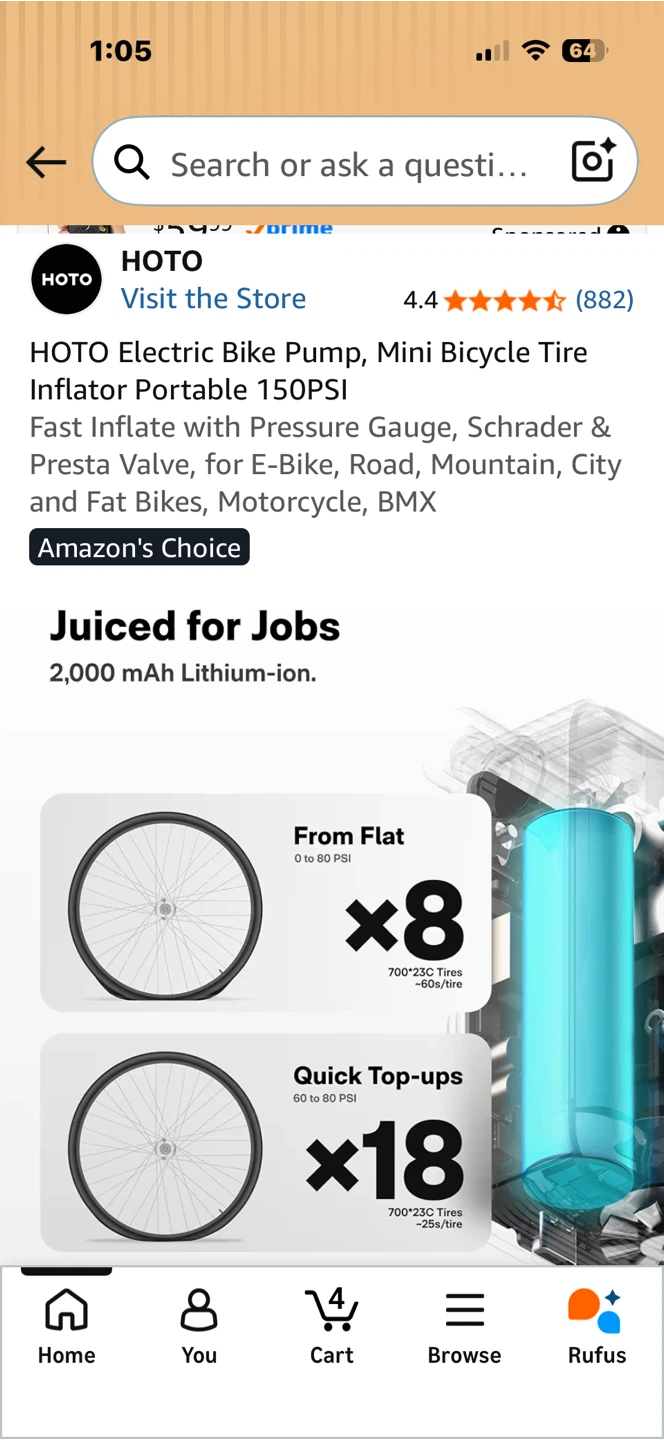 HOTO Electric Bike Pump, Mini Bicycle Tire Inflator Portable - photo 4
