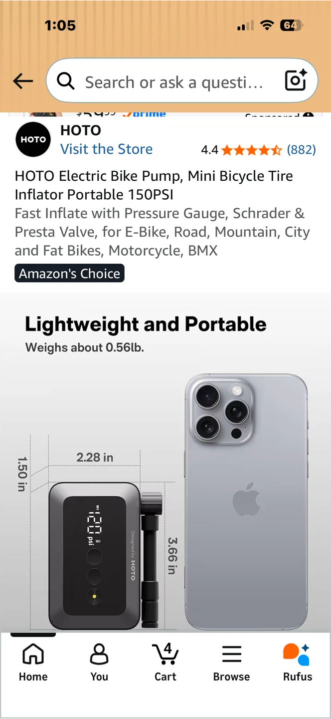 HOTO Electric Bike Pump, Mini Bicycle Tire Inflator Portable - photo 5