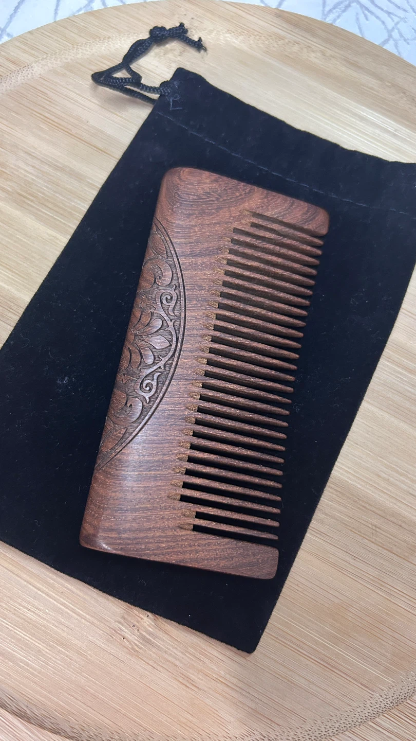 Hand-carved comb natural ebony wood - photo 3