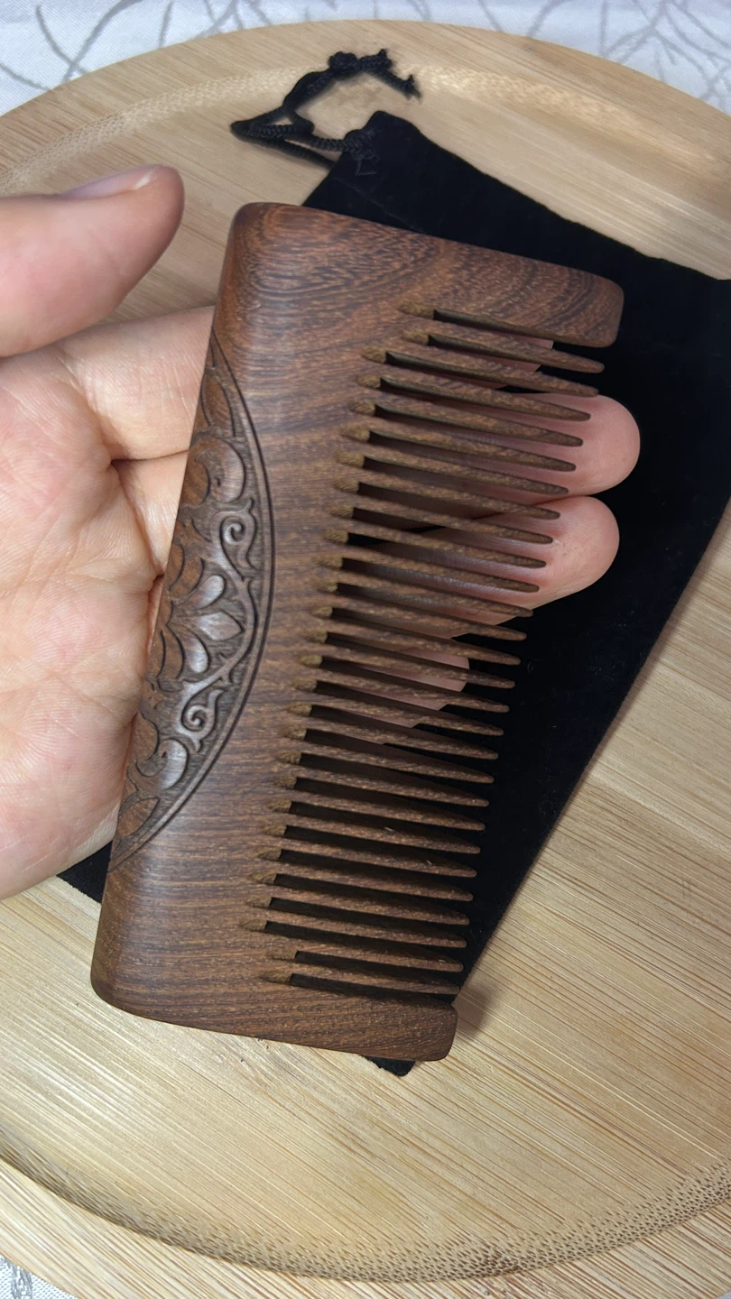 Hand-carved comb natural ebony wood - photo 2