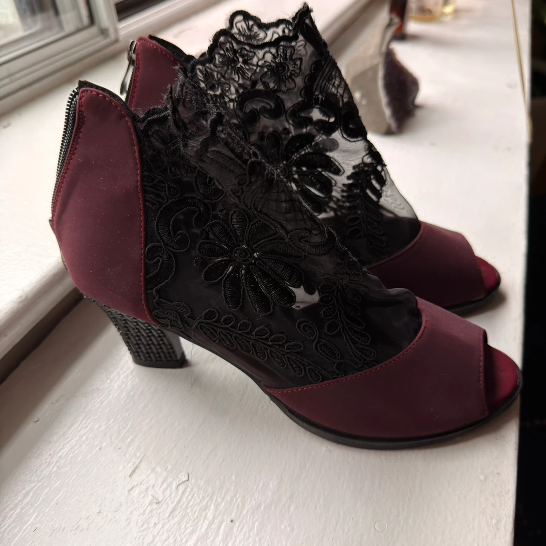 Women's Lace Booties - Burgundy - photo 2
