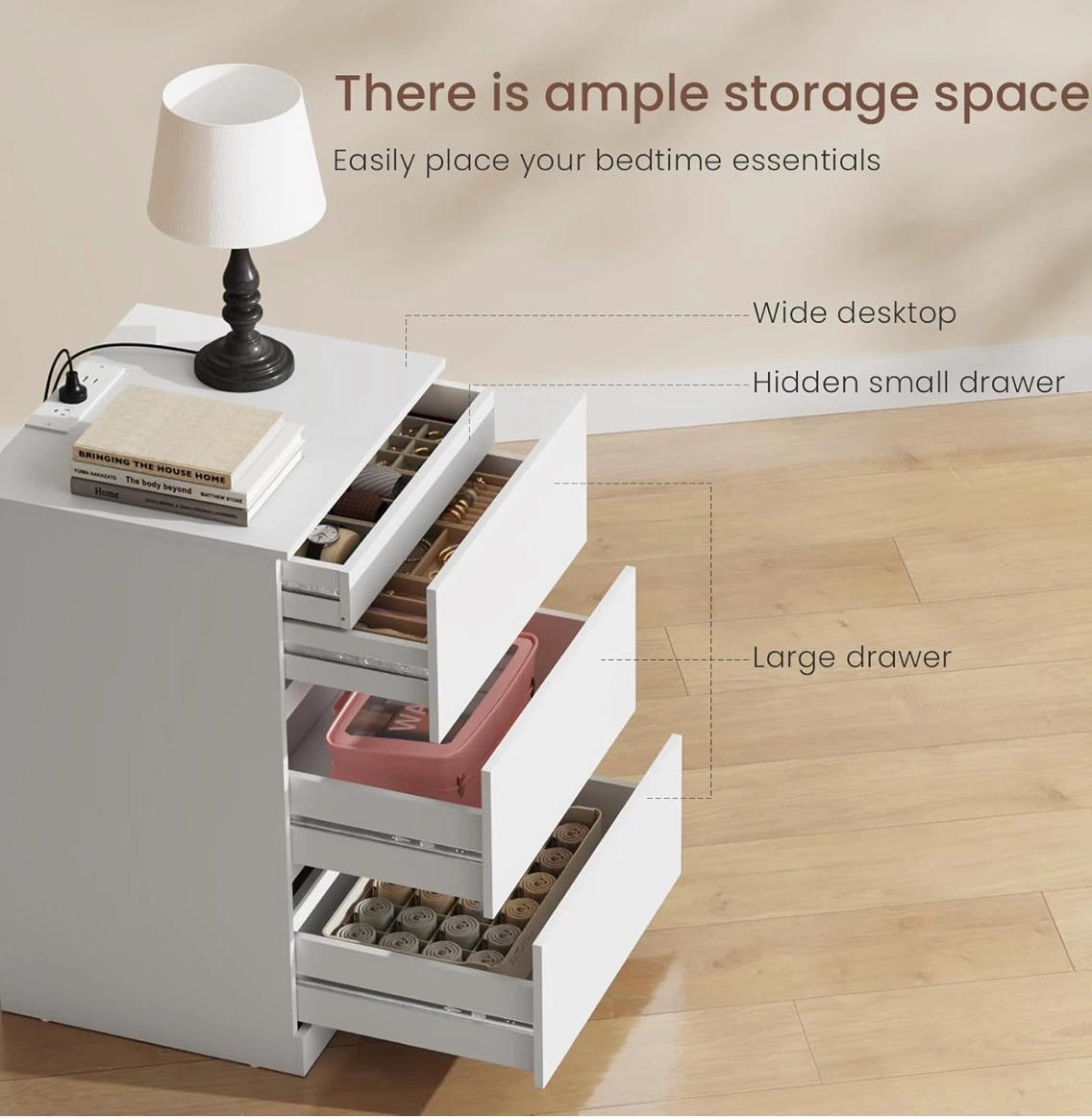 White 4-Drawer Nightstand with Charging Station - photo 2